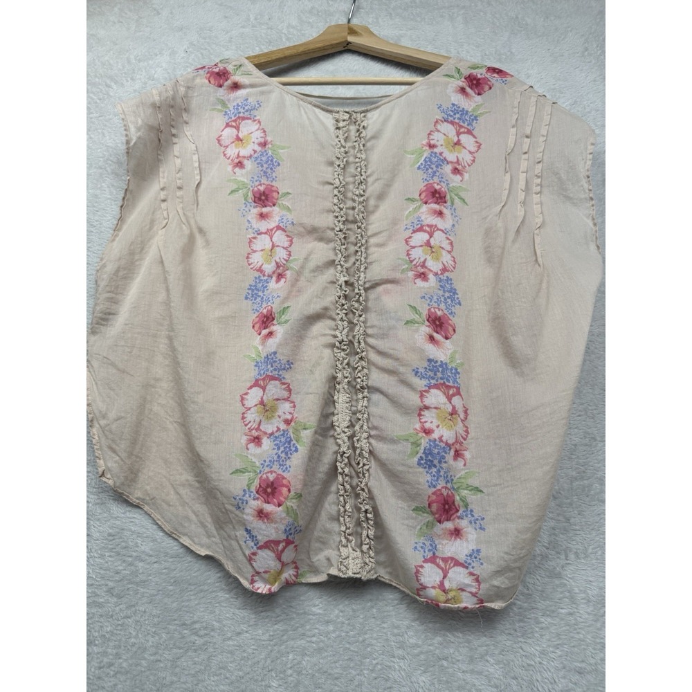 Free People Floral Embroidered Blouse Coastal Boho Cottagecore Peasant Top Lg - Picture 5 of 9